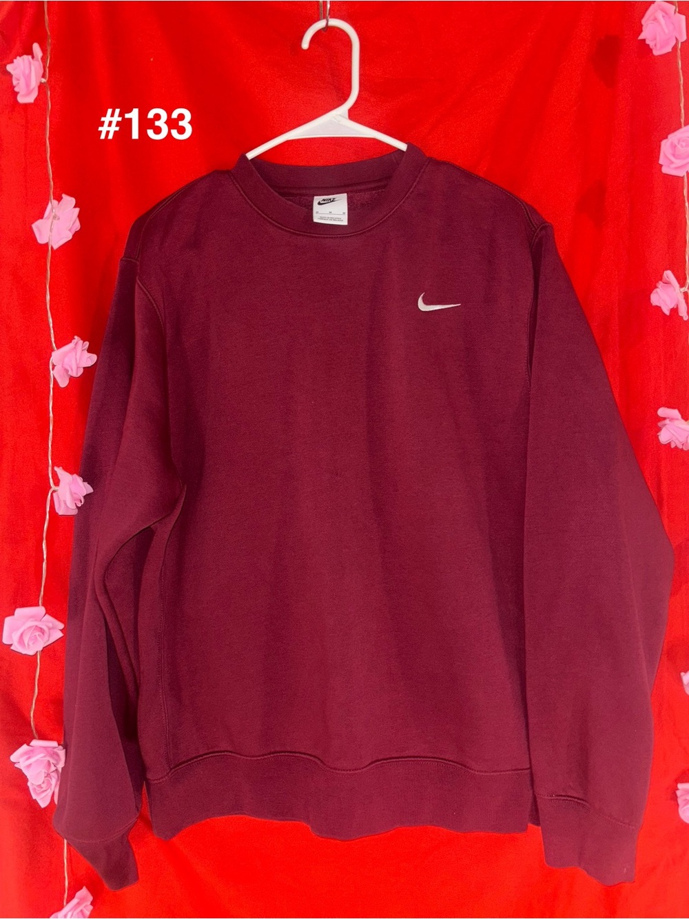 Nike Men's Maroon Crewneck Sweatshirt with White Swoosh